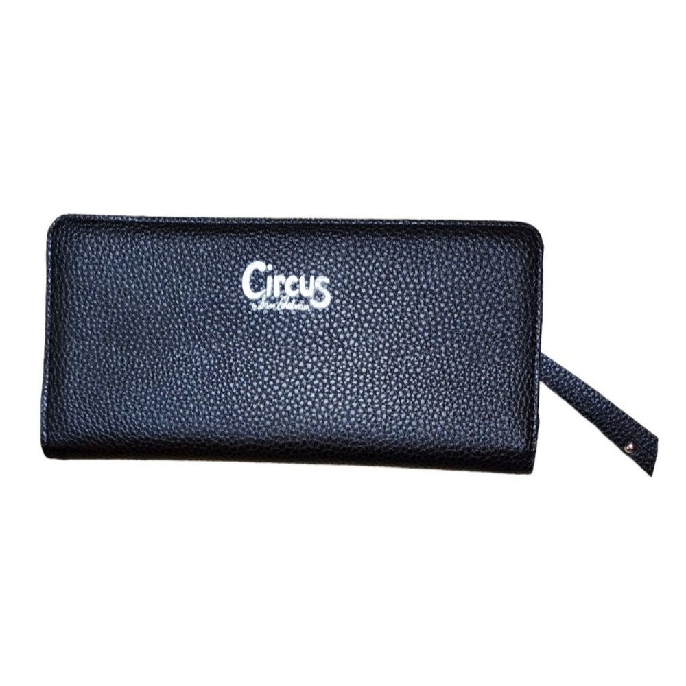 Sam Edelman Circus Black Logo Check Book Slim Wallet